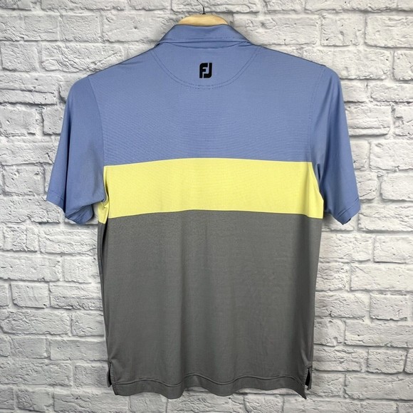 FootJoy FJ Men Blue Striped Performance Golf Club Logo Pullover Polo Shirt Large - Picture 3 of 9